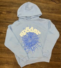 Blue sp5der  hoodie rhinestone