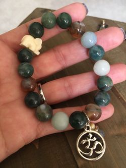 Elephant and natural moss agate bracelet!