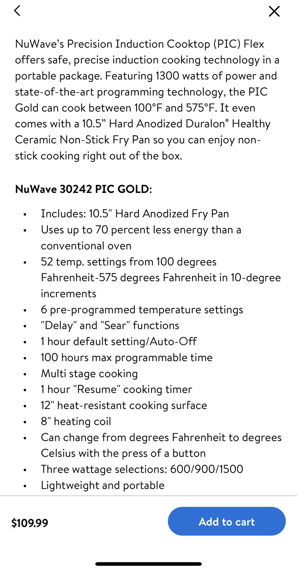 NuWave Gold Precision Induction Cooktop & 10.5 Nonstick Pan 