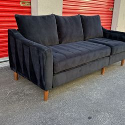 Large Black Velvet Sofa, Couch ( Delivery Available)