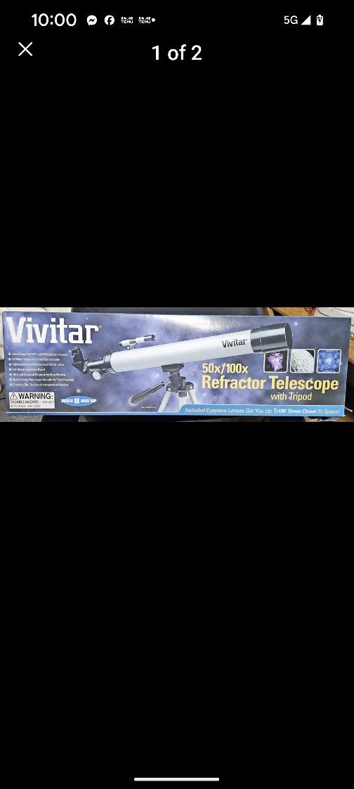 NEW Vivitar Refractor Telescope 50x100 W/Tripod Ages 8+ Stars, Moon, Mars. East or west