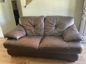 Real Brown Leather Sofa and Loveseat Sofa
