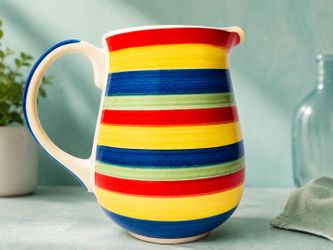 Colorful Vintage-Style Hand painted Ceramic Pitcher 8”