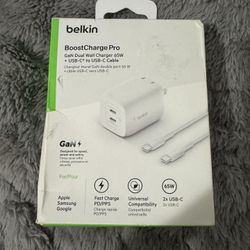 BNEW SEALED Belkin BoostCharge Pro 65W Dual USB-C GaN Wall Charger w/ PPS & USB-C to USB-C Cable