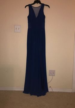 Royal blue V styled long dress single slit (size3)