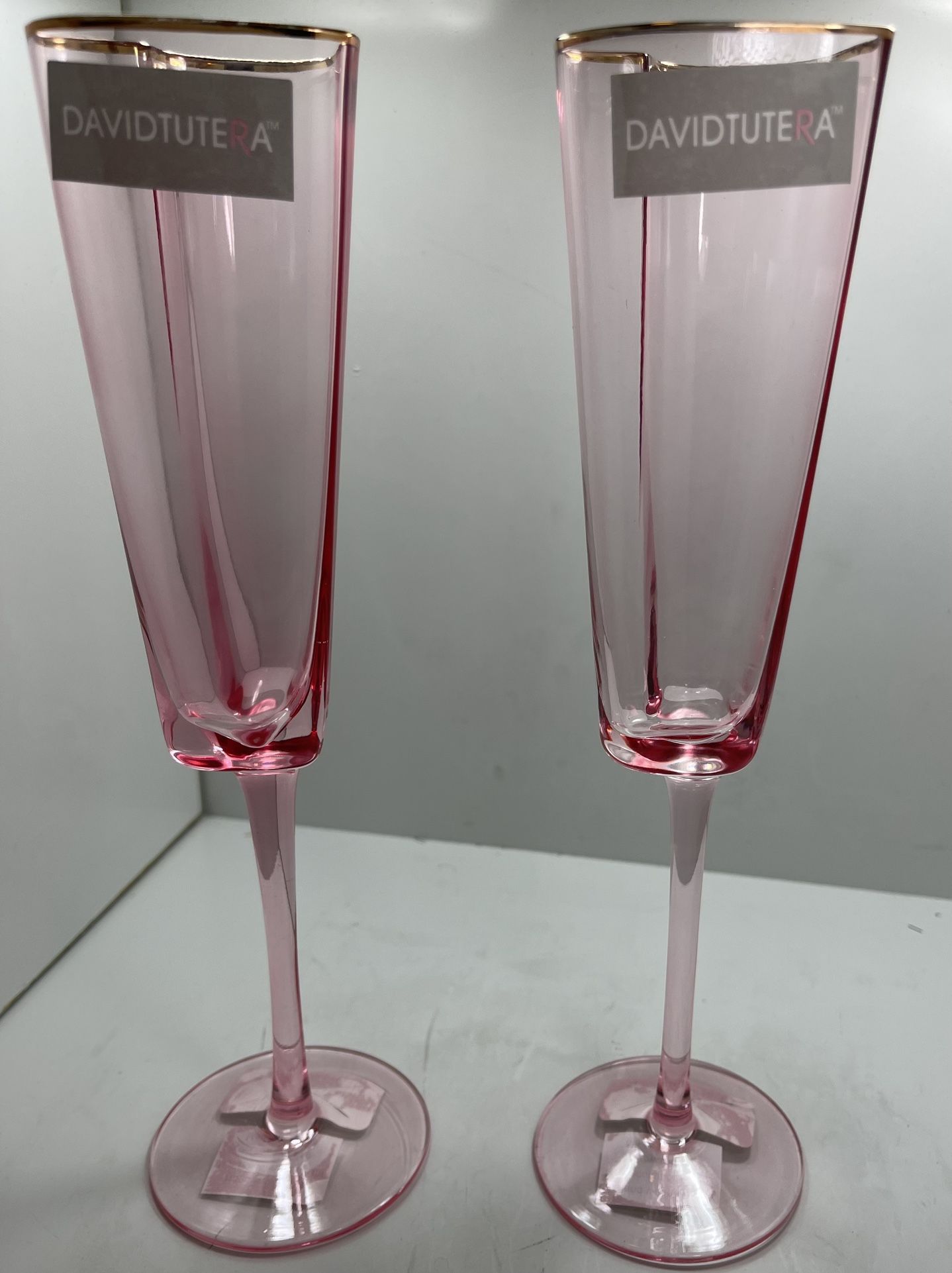David Tutera Pink Heart Shaped Hold Rim Champagne Glasses