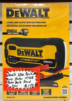 Dewalt 2500 Peak Amp Jump Starter W/ USB Power Bank Brand New