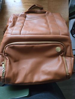 CleverMade Lily Vegan Leather Diaper Backpack - Cognac Brown