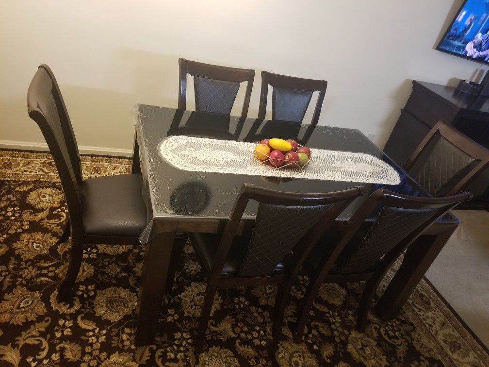 Glass Dining Table with 6 Chairs