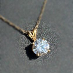 Vintage Jewelry 14k yellow gold white CZ stone 1.03CT necklace chain 18.00" 1.00mm width