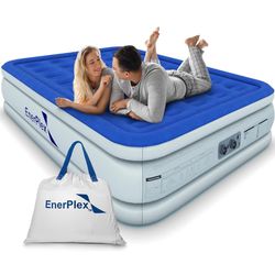 Air Mattress with Built-in Pump - Double Height Inflatable Mattress for Camping, Home & Portable Travel - Durable Blow Up Bed with Dual Pump - Easy to