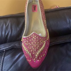 Pink Shiny Embroidered Work 8 Indian Flats