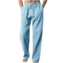  Men's Sweatpants Fallow Drawstring Elastic Waist Wide Leg Straight Pants with Pockets Light Blue 