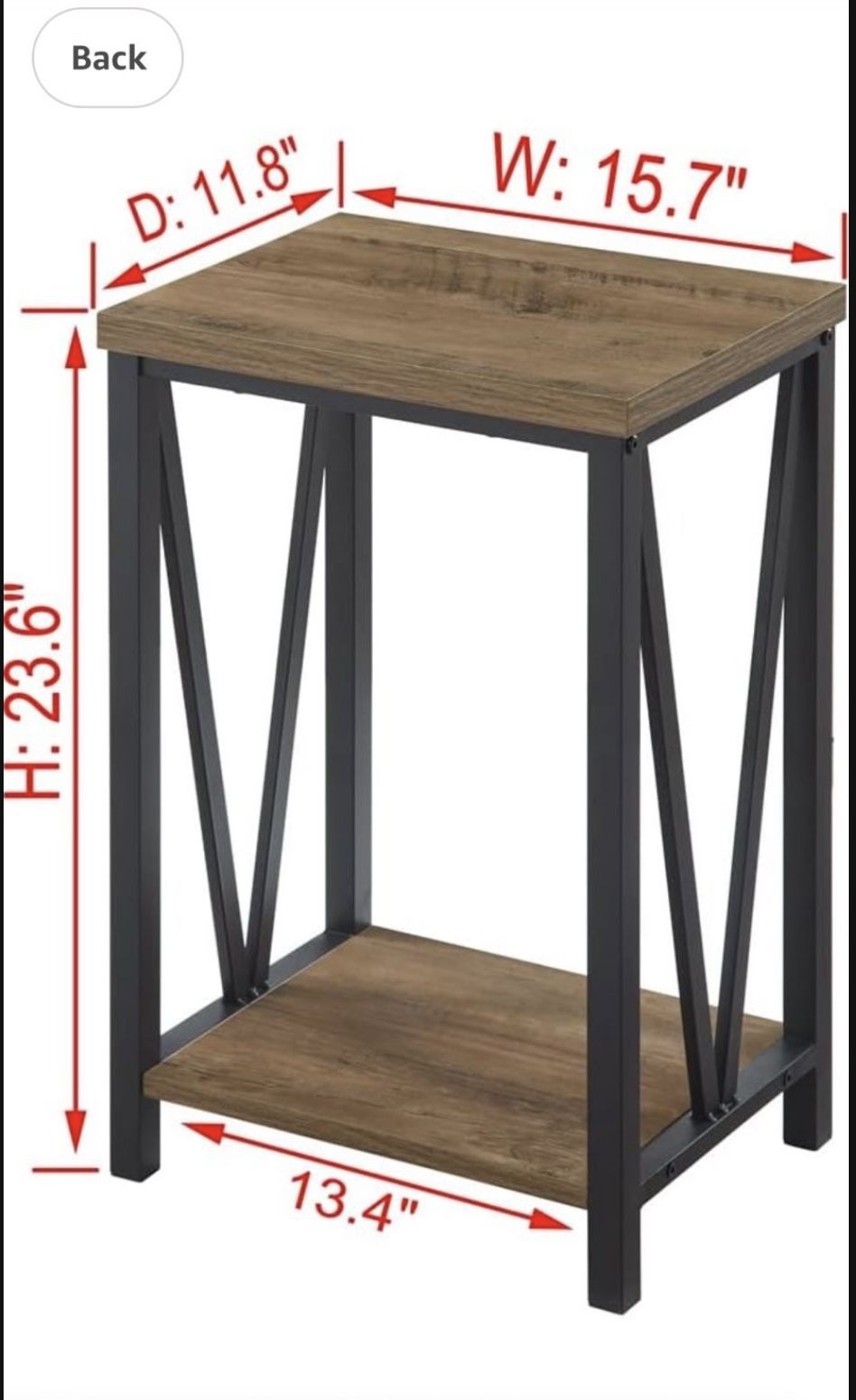 FOLUBAN Side Table with Storage Shelf, Rustic End Table for Living Room, Wood and Metal Nightstand for Bedroom, Oak. New in box, hardware included. We