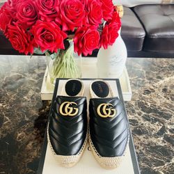 Authentic Gucci Double G Espadrille 'Black Leather