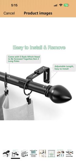 LLPJS Curtain Rods for Windows 16 to 76 inches, Curtain Rod Max Adjustable Length to 88 in, Drapery Rod 1 inch Diameter with Modern Knobs Finials (Bla
