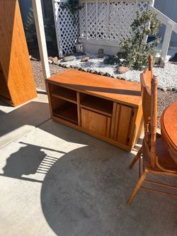 Oak Wood Stand with Sliding Doors on wheels