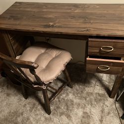 Dark Wood Desk/Sewing Table & Chair