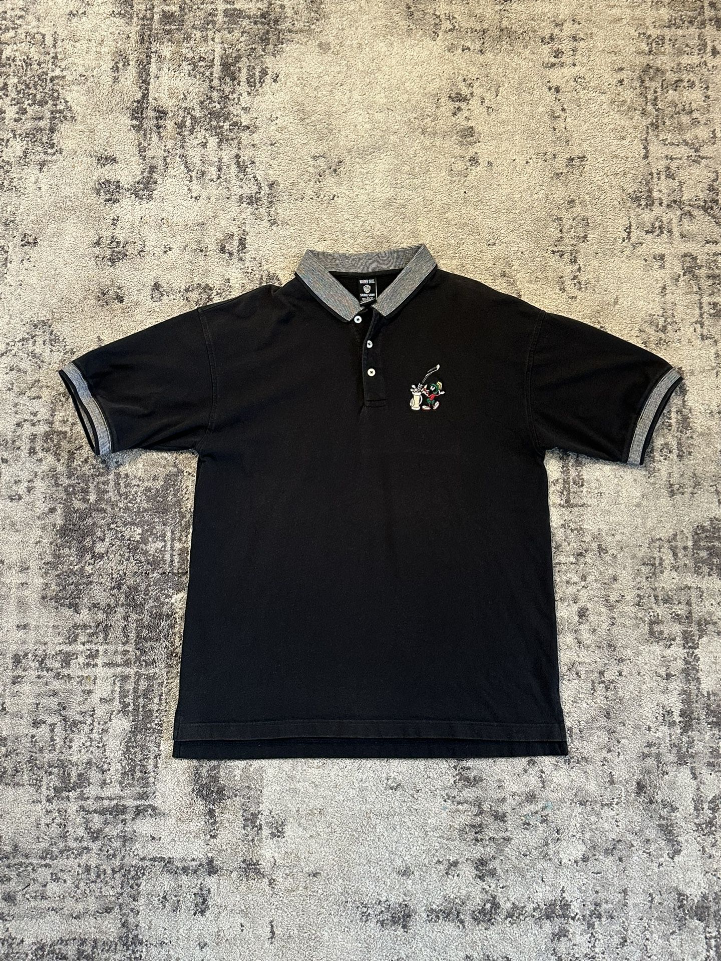 1998 Warner Bros Studio Store Looney Tunes Marvin the Martian Golf Clubs Polo Shirt size Large