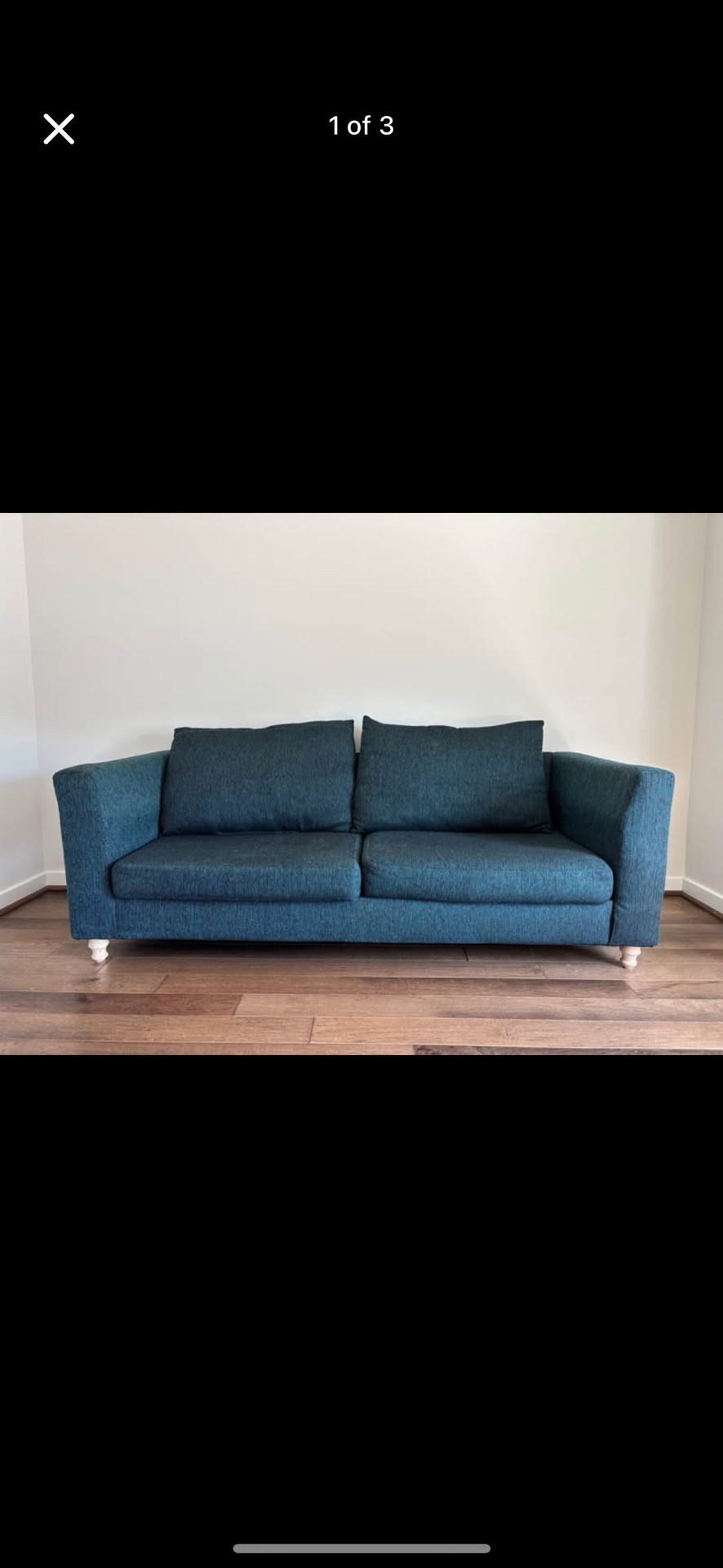 Couch Dark Blue With Natural Wood Legs