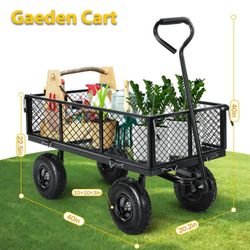 660LB Garden Cart and Wagon Heavy Duty Steel Garden Cart, Removable Sides, 10in Tires for Patio - Black