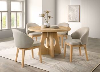 Dining set 5 pc Oak Finish, Grey fabric, New Especial price