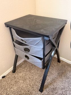 Metal Side Table with Fabric Storage Drawers