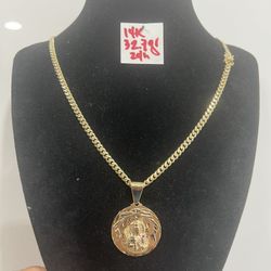 14K Solid Gold 🇨🇺 Links Chain and Pendant 32.7Gr 24 Inches Long 