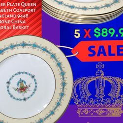 Coalport England Queen Elizabet 5 Dinner Plates New!