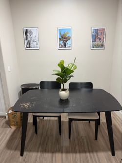 Living Spaces Dining Table + 2 Chairs – Modern Black