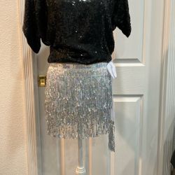 Silver Shimmer Wrap Sequin Fringe Skirt