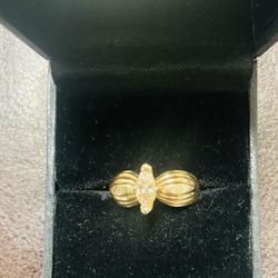 14k Gold  Marquee Cut Champagne Diamond Ring