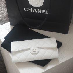 Chanel Caviar Quilted Long Flap Wallet White
