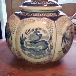 Antique Dragon And Phoenix Blue And White Chinese Porcelain 