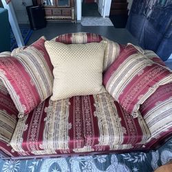 Antique retro Cherry Wood,  Red and Gold/Biege  Sofa Couch Loveseat - Super Clean