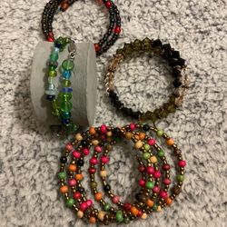 4 Wrap Around Beaded,crystals,and Mixed Stones Bracelets,by YGTBB(green Beaded Bracelet)