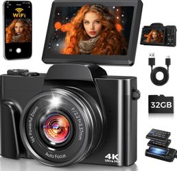 4K Digital Camera for Photography with WiFi,64MP Autofocus 3'' 180° Flip Screen 16X Zoom Vlogging Camera for YouTube, Compact Travel Camera for Beginn