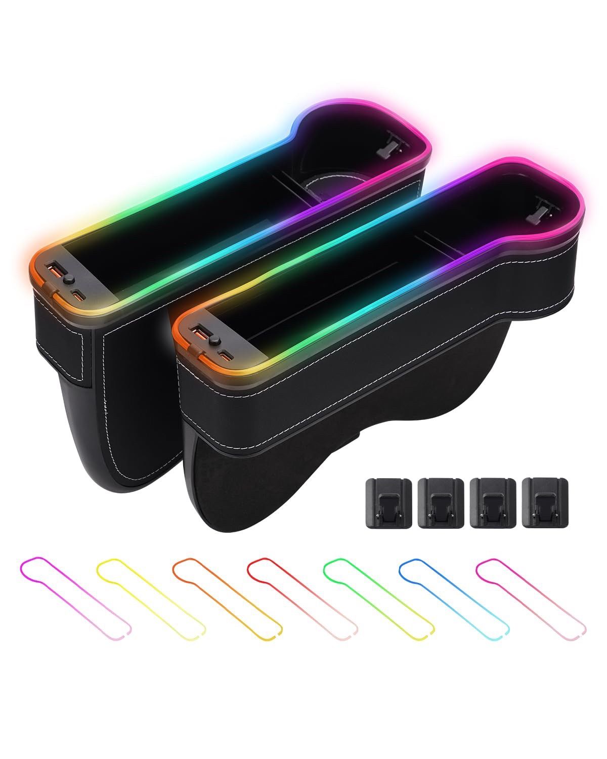 ๐ RGB LED Car Seat Gap Organizer Set โ 2 Pack โจ