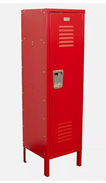 Red Metal Vintage School Locker ( On Wheels) (See Description)