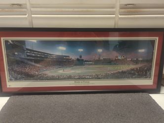 Framed 41x27 panoramic print at Fenway Park of Game 3 ALCS playoffs on 10/16/99. Final score was Red Sox 13, Yankees 1