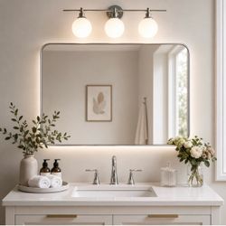 Silver Modern Soft Corner Rectangular Wall Mirror