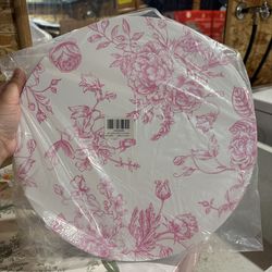 10-Pack Disposable Table Placemats in French Toile Print 13" in White/Matte Pink - Classy Cardboard Placemats for Dinner Parties & Banquets