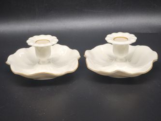 Vintage Mikasa Narumi Ivory Bone China Taper Candlestick Holder Pair