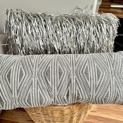 Gray/silver Accent Pillows! Bolster-length, Rectangular Textured