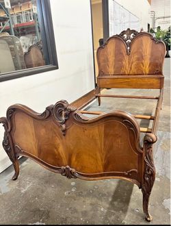 T WIN. Antique French Rococo Carved Walnut Bed Frame