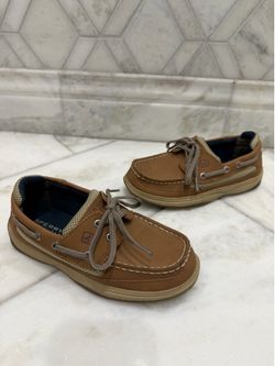 Size 1 Youth Boys Sperry Tan Brown Leather Boat Shoes
