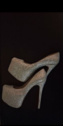 silver rhinestone- and crystal-embellished platform stiletto pumps