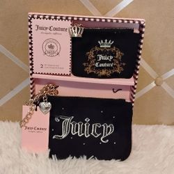 Gorgeous Juicy Couture Black Velvet Wristlet & Coin Purse Gift Set $50