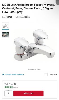 MOEN commercial Low Arc Bathroom Faucet: M-Press, Centerset, Brass, Chrome Finish, 0.5 gpm Flow Rate, Spray