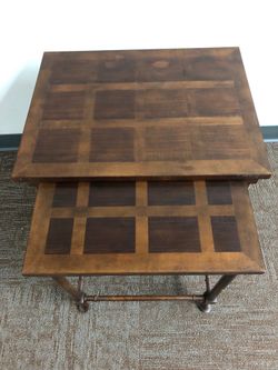 Vintage Baker Furniture Nesting End Table - Parquet Wood Accent Table #7313